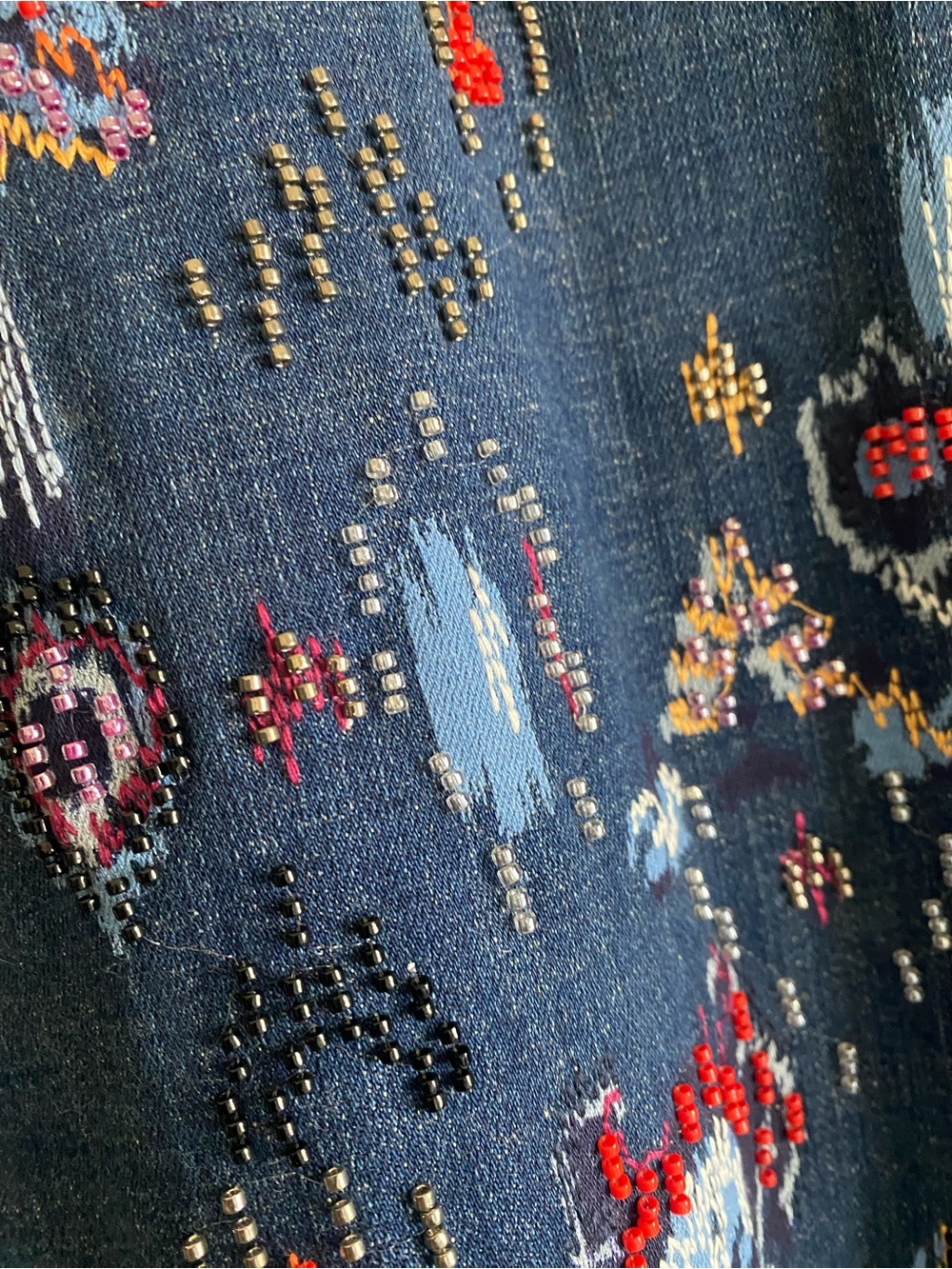 Chicos stretch Denim Jacket with Ikat embroidered beaded design XL 3 New - Picture 3 of 4